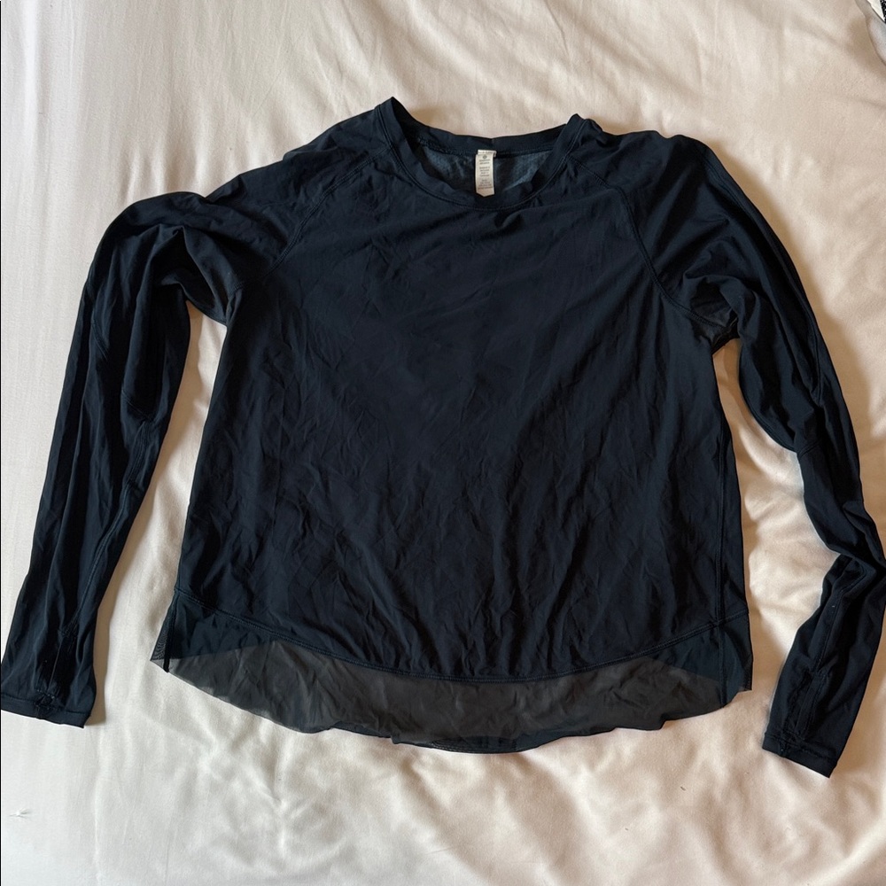 lululemon athletica Navy Blue Long Sleeve Sheer Hem Top
